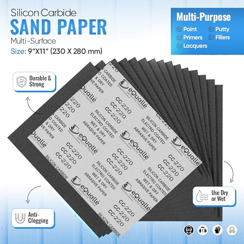 Sandpaper Grit 220, 9x11 inch, 10 Sheets