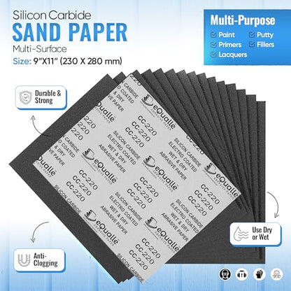 Sandpaper Grit 220, 9x11 inch, 10 Sheets
