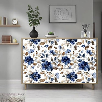 Modern Blue Floral Peel and Stick Wallpaper 17.7"x 70.7" - color: Blue/Brown, size: 17.7" x 70.8"