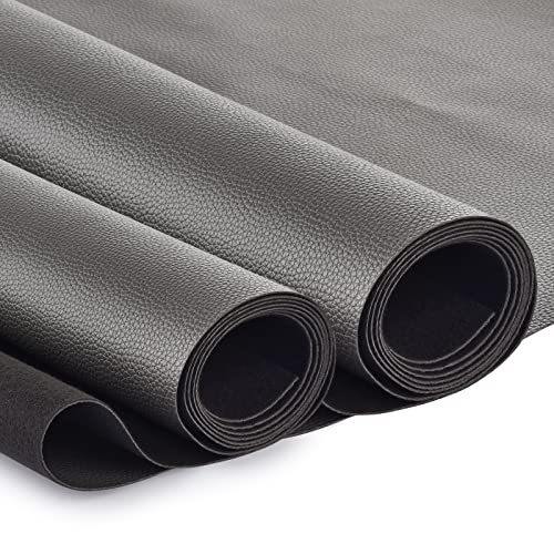 Faux Leather 2 Yards Upholstery Leather 1.2mm Thick Marine Grade Vinyl 54" x 72"Faux Leather Sheets Soft PU Faux Synthetic Leather Pleather Fabric (Dark Gray_Litchee Pattern_2 Yards) - color: Dark Gray_litchee Pattern