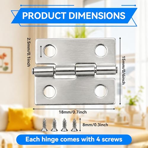 50-Pack 18 x 15mm Silver Mini Hinges, 200 Screws for Jewelry Boxes - color: Silver