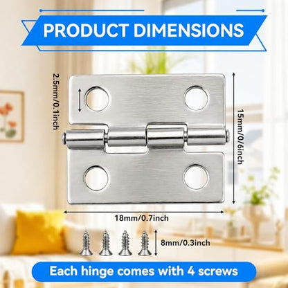 50-Pack 18 x 15mm Silver Mini Hinges, 200 Screws for Jewelry Boxes - color: Silver
