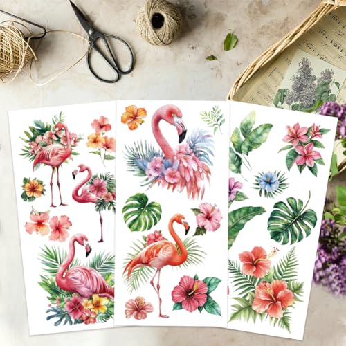 OLYCRAFT 3pcs/Set Flamingo Rub on Transfers for Furniture and Crafts 6x12 Inch Tropical Flower Furniture Decals Transfer Stickers Rub on Decal with 1pc Scraper for Wood Furniture Home Decoration - style: Flamingo