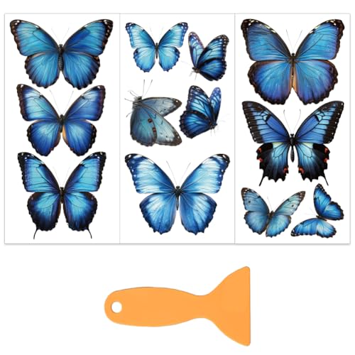 OLYCRAFT 3pcs/Set Butterfly Rub on Transfers for Furniture and Crafts 6x12 Inch Blue Morpho Butterfly Furniture Decals Transfer Stickers Rub on Decal with 1pc Scraper for Wood Window DIY Home Decor - style: Blue Morpho Butterfly
