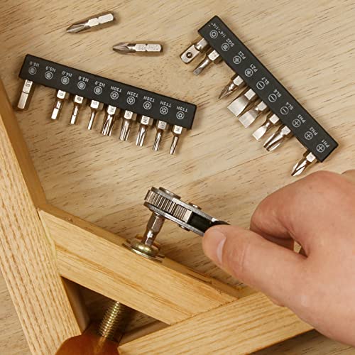 STREBITO Mini Ratchet Set, 22-Piece 1/4 Ratchet Right Angle Screwdriver - color: 22 in 1