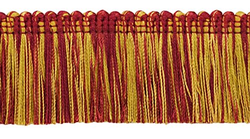 DÉCOPRO 1 3/4" (4cm) Long Noblesse Collection Beautiful Brush Fringe Trim # 0175HB, Burgundy Gold #1253 (Carmine Red, Yellow Gold, Dark Red) 5 Yard Value Pack (15 ft/4.5m) - color: Burgundy Gold #1253 (Carmine Red, Yellow Gold, Dark Red), size: 5 Yards (1