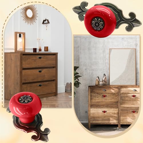Ceramic Knobs, Red Dresser Knobs, 10pcs - color: Red, size: 10 Pieces