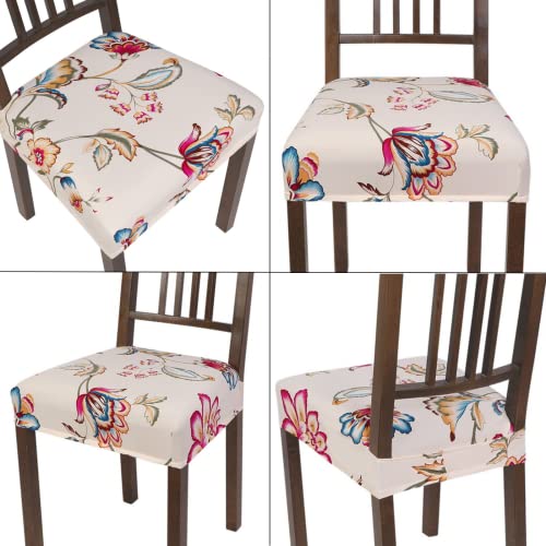 SearchI Water Repellent Dining Chair Seat Covers Set of 4, Beige Red Flower - color: Beige Red Flower