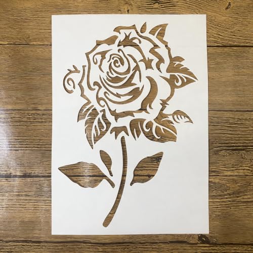 TIAMECH A4 Reusable Single Rose Flower Stencil for Painting - color: Single Rose Flower