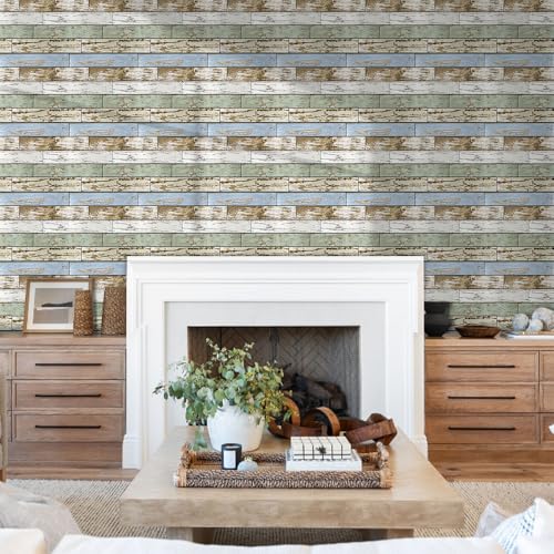 Commomy 3D Faux Wood Peel and Stick Wall Tiles 10 Pcs 11.8" x 11.8" - color: Wood-AB