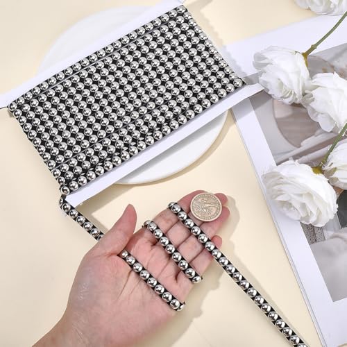 GORGECRAFT 6 Yard Metal Convex Dome Iron on Nailhead Trim 8mm Wide Silver Hot Fix Nailhead Strip with Black Leather Base Round Stud Decorative Upholstery Applique Trim for DIY Clothes Bag