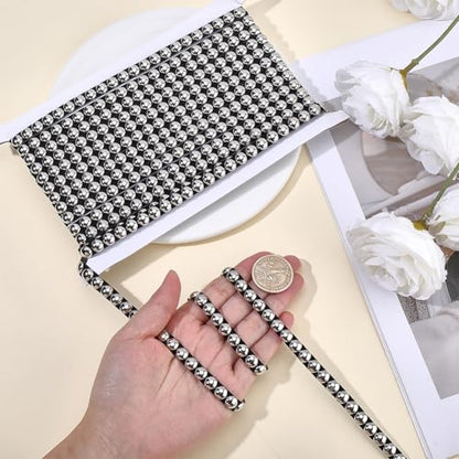 GORGECRAFT 6 Yard Metal Convex Dome Iron on Nailhead Trim 8mm Wide Silver Hot Fix Nailhead Strip with Black Leather Base Round Stud Decorative Upholstery Applique Trim for DIY Clothes Bag