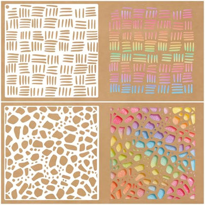 16 Pcs Mixed Texture Stencils for Painting Reusable Plastic 6×6 Inch Geometric Layering Stencils Drawing Templates for Crafts DIY Wall Canvas Notebook Knit Card Wood - color: Style D