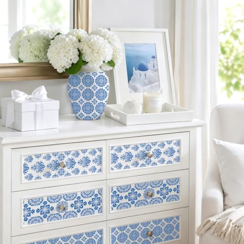 WANDIC 3 Sheets Rub On Transfer Stickers, Blue and White Porcelain Damask Decals Waterproof Stickers for Albums Furniture,15 * 30cm - color: Blue and White Porcelain Pattern