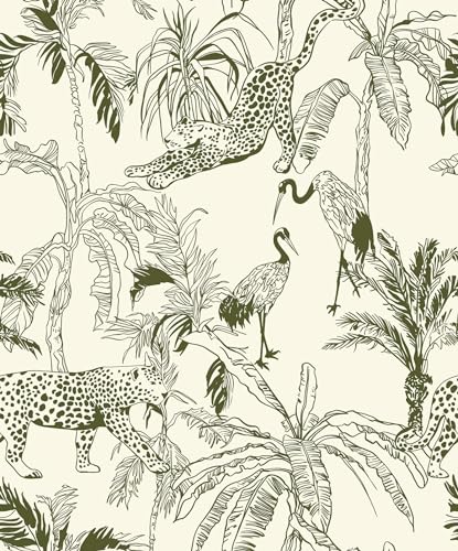 Heroad Boho Jungle Peel and Stick Wallpaper Beige and Green Contact Paper 17.3"x196" Animal Wall Paper Removable Self Adhesive Leopard Wallpaper for Cabinets Waterproof Bathroom Vinyl Roll - color: Beige and Dark Green, size: 17.3" x 196"