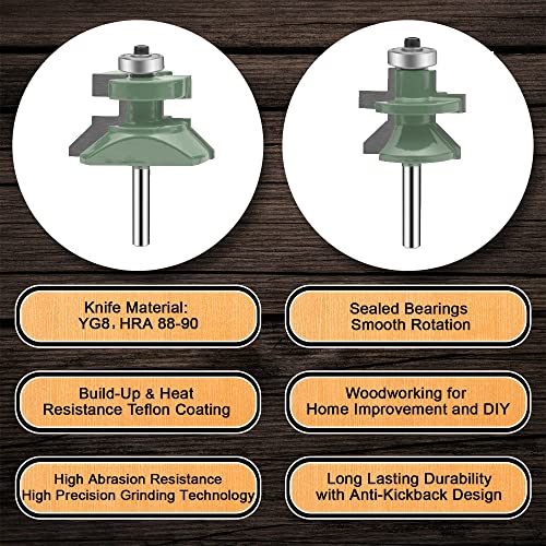 OLETBE Tongue and Groove Flooring Router Bit Set 1/4-Inch Shank 2 PCS Woodwork, V-Notch Wainscotting and Flooring Matched Woodworking Cabinet Router Bits Sets with Edge Banding(4)