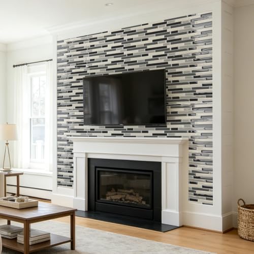 Art3d Linear Subway Design Peel and Stick Backsplash, 20-Pack, Black & Gray - color: Black & Gray