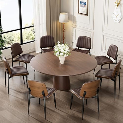 REONEY Dining Chairs Set of 4, Mid-Century Modern Kitchen Chairs, Brown - color: Dark Brown Vertical Stripes