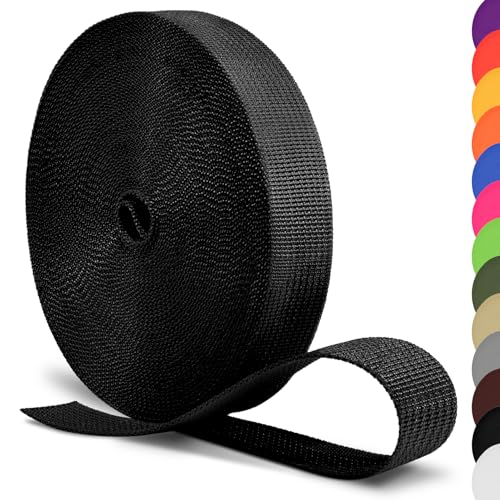 CooBigo 12 Yards Webbing 3/4" & 1" & 1.5" & 2" Polypropylene Webbing Strap 3/4 Inch 1 Inch 1.5 Inch 2 Inch Wide Webbing Strapping for Bags/Lawn Chair/Pool Solar Cover DIY Crafting - color: Black, size: 1"- 12 Yards