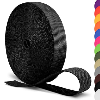 CooBigo 12 Yards Webbing 3/4" & 1" & 1.5" & 2" Polypropylene Webbing Strap 3/4 Inch 1 Inch 1.5 Inch 2 Inch Wide Webbing Strapping for Bags/Lawn Chair/Pool Solar Cover DIY Crafting - color: Black, size: 1"- 12 Yards