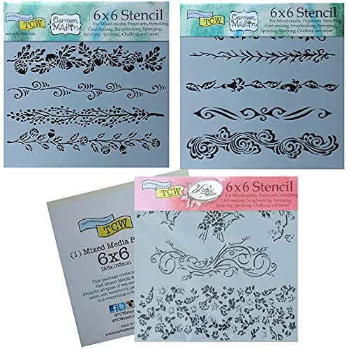 Border Stencils for Painting - Victorian, Ornate, Floral Theme Reusable Stencil for Wall, Wood, Furniture - Template Set with Board for Journaling, Canvas, Crafts, Signs - 6x6 Inch