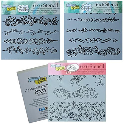 Border Stencils for Painting - Victorian, Ornate, Floral Theme Reusable Stencil for Wall, Wood, Furniture - Template Set with Board for Journaling, Canvas, Crafts, Signs - 6x6 Inch