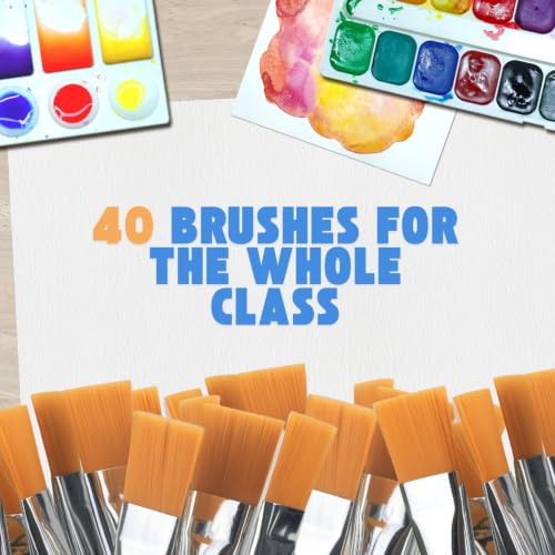 1 Inch Flat Paint Brushes, 40 Bulk Craft Acrylic Paint Brush for Classroom