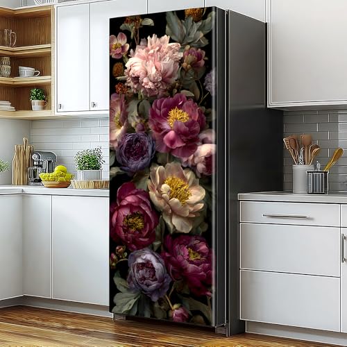BVBOX Self-Adhesive Vinyl Refrigerator Stickers - Vintage Peony Blooms Peel and Stick Removable Wallpaper for Door Wall Furniture Wrinkle-Resistant Waterproof No Residue DIY Home Decor - color: Vintage Peony Blooms