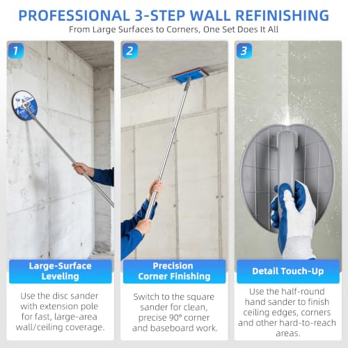 Drywall Pole Sander Kit with Corner Sander, 2 Sanding Heads & 50 Sandpaper