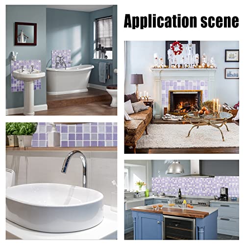 PH PandaHall 5pcs Peel and Stick Backsplash Purple Square 3D Mosaic Removable Tile Stickers Self Adhesive Tiles Stick-on Vinyl Wall Tiles for Kitchen Bathroom Home Decor, 9.3" X 9.3" Covering 3 Sq.ft