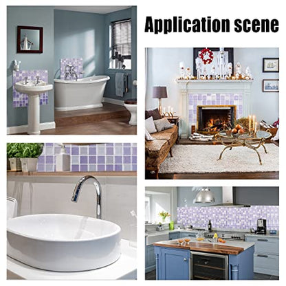 PH PandaHall 5pcs Peel and Stick Backsplash Purple Square 3D Mosaic Removable Tile Stickers Self Adhesive Tiles Stick-on Vinyl Wall Tiles for Kitchen Bathroom Home Decor, 9.3" X 9.3" Covering 3 Sq.ft