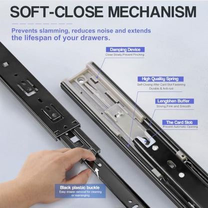 Soft Close Drawer Slides 14 Inch - Black, 1 Pair (2 Pieces) - color: Black, size: 14 Inch
