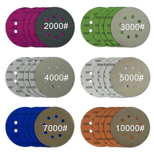 5 Inch 8 Holes Sanding Discs Hook and Loop, 30Pcs Wet Dry Sandpaper, 2000 3000 4000 5000 7000 10000 Grit Sandpaper, Round High Grit Sand Paper for Orbital Sander - size: 2000-10000 Grit