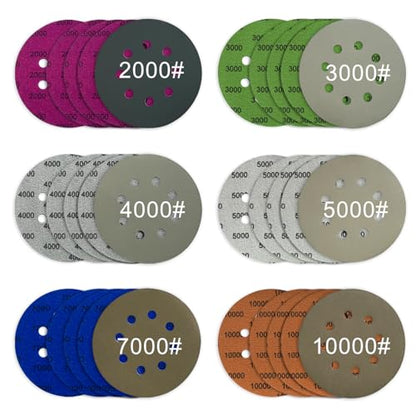 5 Inch 8 Holes Sanding Discs Hook and Loop, 30Pcs Wet Dry Sandpaper, 2000 3000 4000 5000 7000 10000 Grit Sandpaper, Round High Grit Sand Paper for Orbital Sander - size: 2000-10000 Grit