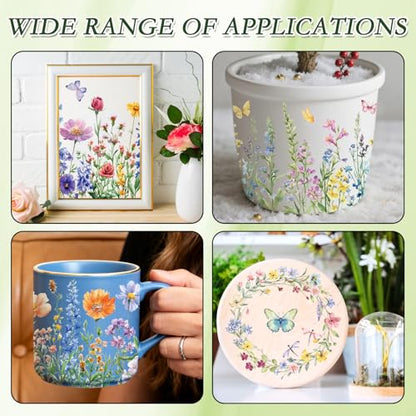 Wxiben 8 Pcs Wildflower Butterfly Rub on Transfers for Crafts and Furniture - style: Wildflower