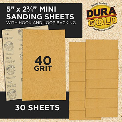 Dura-Gold Premium 5" x 2.75" Gold Sandpaper Sheets, 40 Grit (Box of 30) - style: 40 Grit
