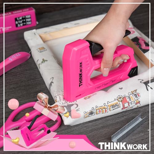 THINKWORK Light Duty Staple Gun - Upholstery Staple Gun for Wood - color: Pink