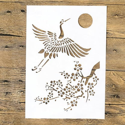 TIAMECH A4 Reusable Japanese Crane Cherry Blossom Stencil for Painting - color: Crane Cherry Blossom