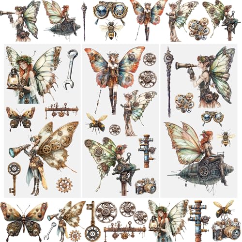 WANDIC 3 Sheets Transfers Stickers for Furniture,Rub on Transfers Decals Retro Punk Fairy Patterns DIY Decor Stickers for Scrapbook Home Window,15x30cm - color: Punk-style Elf