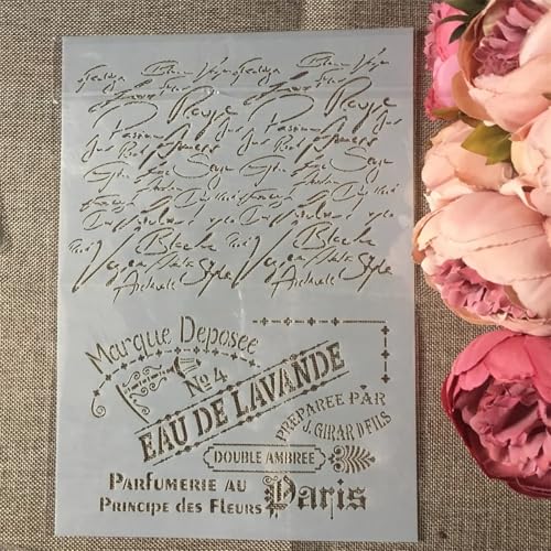 TIAMECH A4 Reusable Vintage Script French Words Stencil for Painting - style: Vintage French Script