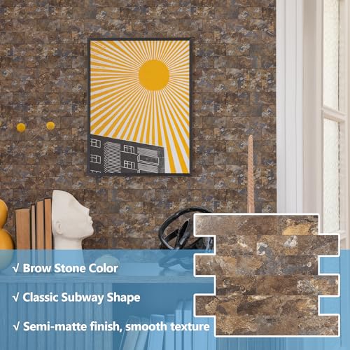 2026 New Upgrade Peel and Stick Backsplash Tile, Peel and Stick 11.34" X 11.57" Wall Tile for Kitchen, Bathroom, Fireplace, Laundry (Brown Stone Rock, 10 Packs) - color: Brown Stone Rock