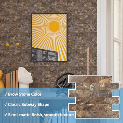 2026 New Upgrade Peel and Stick Backsplash Tile, Peel and Stick 11.34" X 11.57" Wall Tile for Kitchen, Bathroom, Fireplace, Laundry (Brown Stone Rock, 10 Packs) - color: Brown Stone Rock