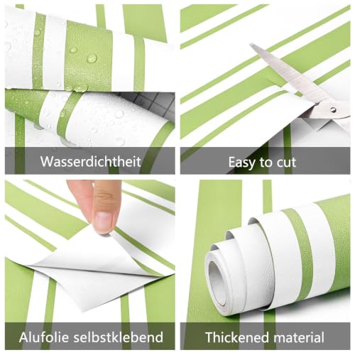 Green Striped Peel and Stick Wallpaper 17.3" x 200" - color: Green, size: 17.3" x 200"