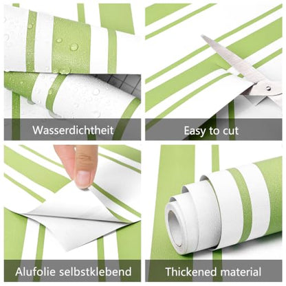 Green Striped Peel and Stick Wallpaper 17.3" x 200" - color: Green, size: 17.3" x 200"