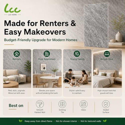 LCC Peel and Stick Wall Panels, Marble Look Backsplash Panels, Lightweight Wall Covering for Kitchen, Bathroom, Living Room & Bedroom (50, Modern Stone Grey) - color: Modern Stone Grey