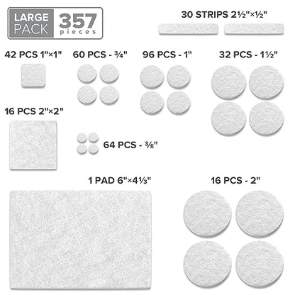 357 PCS White Felt Furniture Pads X-Protector with Many Big Sizes - size: 357 PCS White