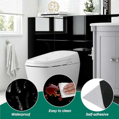 12 pcs Peel and Stick Backsplash Tiles, Black Wall Panels, 23.6" x 11.8” - color: Pure Black, size: 23.6" x 11.8" x 2.2mm