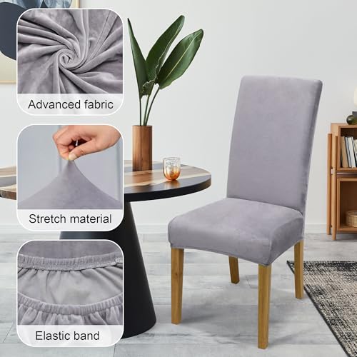 Dining Chair Covers, Dining Room Chair Cover Set of 4 - color: Velvet Gray, size: 4