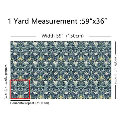 Garden Women Floral Beige Green Flowers Fabric by The Yard 1 Yard Leaves - color: Beige Green, size: 1 Yard