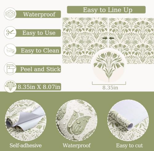 Green Tulip Floral Peel and Stick Wallpaper Retro Green Contact Paper - color: Green, size: 17.3" x 118"